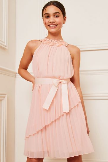 Lipsy Light Pink Pleated Chiffon Occasion Dress