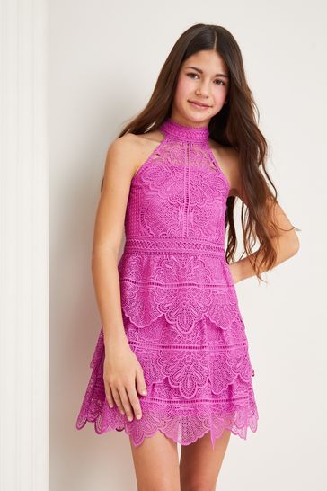 Lipsy Purple Tiered Lace Occasion Dress