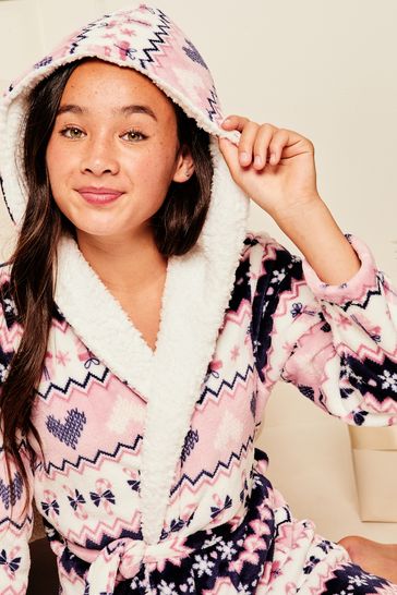 Lipsy Pink Fairisle Cosy Fleece Dressing Gown