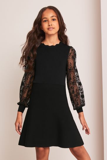 Lipsy Black Organza Sleeve Knitted Dress