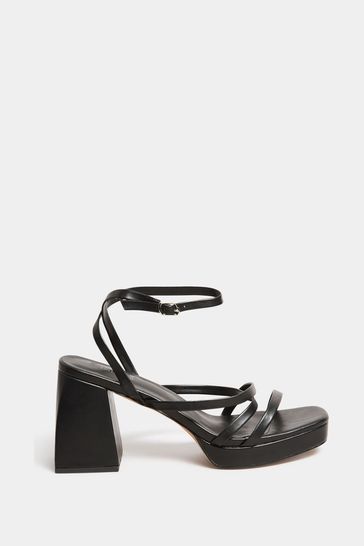 Black strappy chunky platform heels hotsell