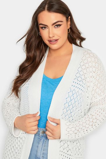 Yours Curve White Pointelle Patchwork Cardigan
