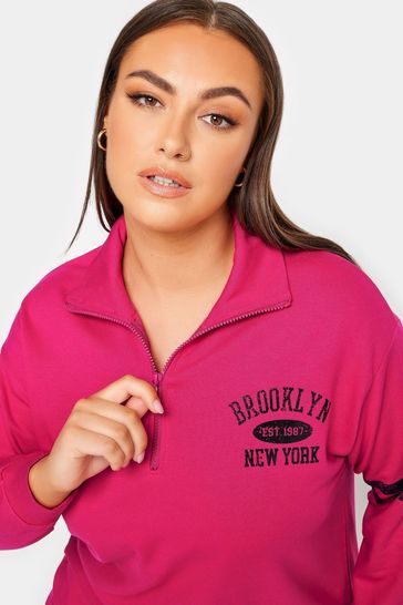 Buy Yours Curve Pink Metallic Varsity Half Zip Sweatshirt from Next Bahrain