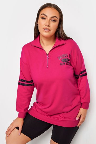 Buy Yours Curve Pink Metallic Varsity Half Zip Sweatshirt from Next Bahrain
