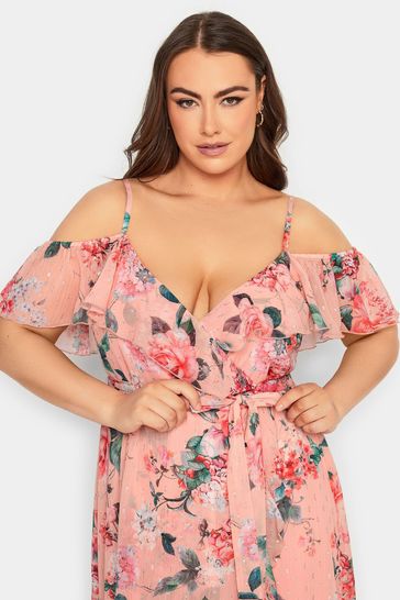 Floral cold shoulder wrap cheap dress