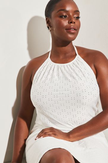 Buy Lipsy Ivory White Curve Jersey Broderie Fit and Flare Halter Mini Dress from Next Croatia