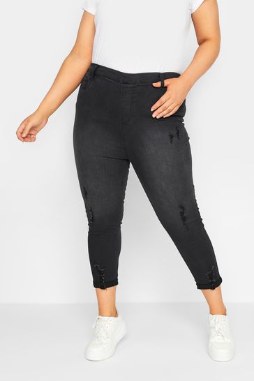 Yours Curve Black Cropped Grace Turn Up Ripped Jegging
