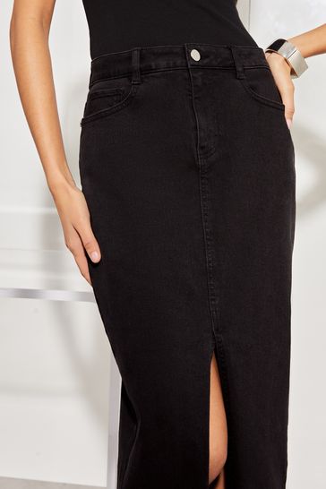High waisted on sale black skirt denim