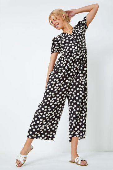 Dusk Black Polka Dot Print Culotte Jumpsuit