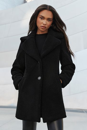 Black oversized teddy coat best sale