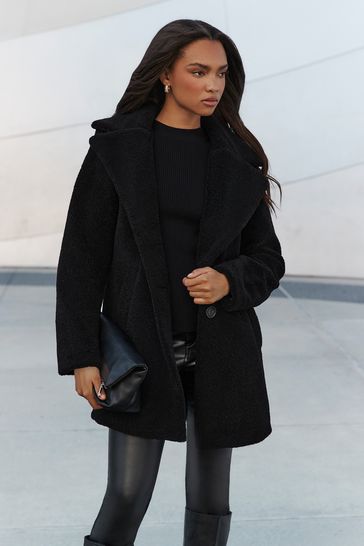 Oversized black teddy coat hot sale