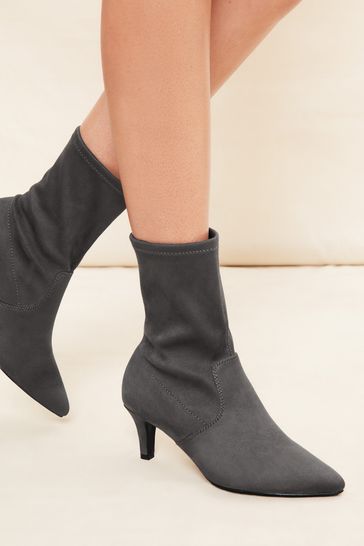 Friends Like These Grey Regular Fit Low Kitten Heel Ankle Sock Boot