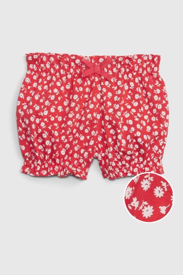 Gap Red Floral Print Ruffle Hem Cotton Shorts - Baby