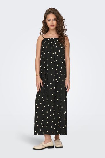 Buy ONLY black Polka Dot Shirred Top Cami Maxi Dress from Next