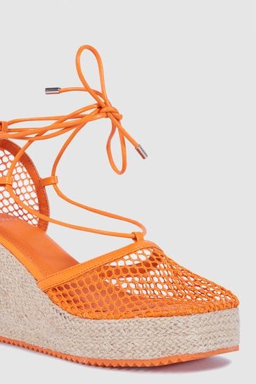 Orange lace up wedges sale