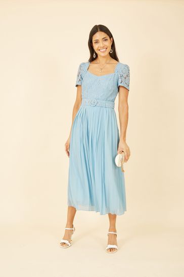 Buy Yumi Blue Lace Dress With Pleated Skirt and Belt from Next
