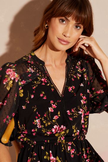 Buy Love & Roses Black Floral Jersey Sheer Mix 3/4 Sleeve