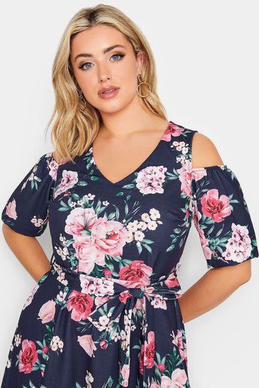 Buy Yours Curve Blue London Cold Shoulder Skater Dress from Next Ireland