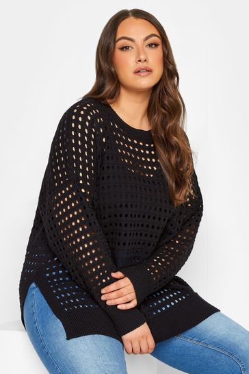 Yours Curve Black Asymetrical Mesh Jumper