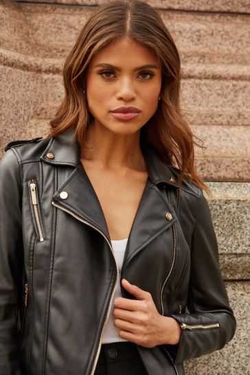 Lipsy Black Faux Leather Biker Jacket