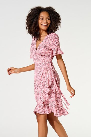 ONLY Pink Short Sleeve Wrap Summer Midi Dress