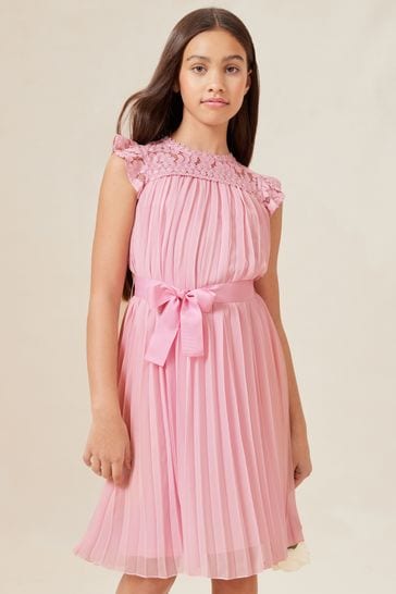 Lipsy Pink Lace Yolk Pleated Occasion Dress