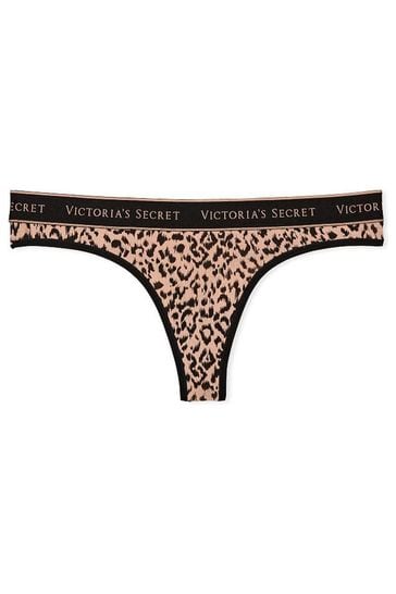Victoria's Secret Cameo Basic Animal Leopard Thong Logo Knickers
