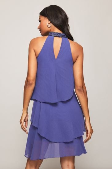 Lipsy embellished asymmetric hem swing dress 2025