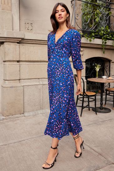 Buy Love Roses Cobalt Blue Animal Petite V Neck Twist Front Long
