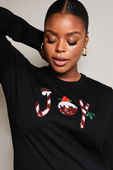 Buy Lipsy Black Curve Christmas Sequin Festive Jumper from Next