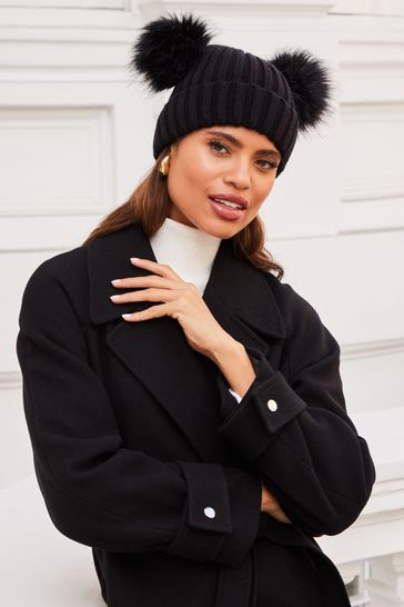 Black faux fur bobble 2024 hat