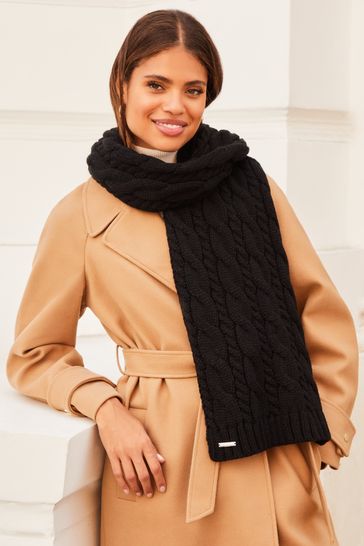Lipsy Black Cosy Oversize Cable Knit Scarf