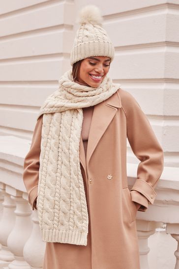 Lipsy Cream Cosy Oversize Cable Knit Scarf