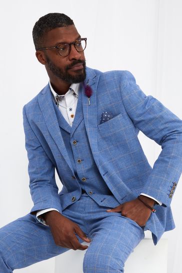 Buy Joe Browns Blue Sensational Linen Mix Check Blazer from Next