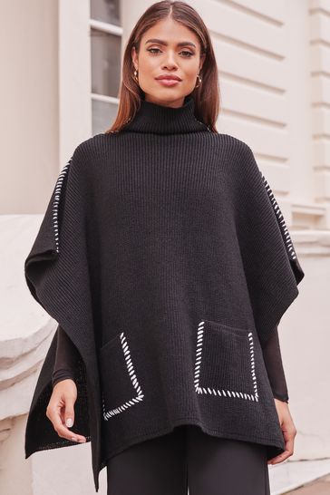 Black poncho sweater with sleeves shop