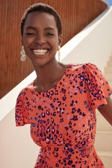 Short sleeve orange dress clearance