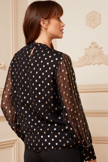 Black and gold polka dot blouse hotsell