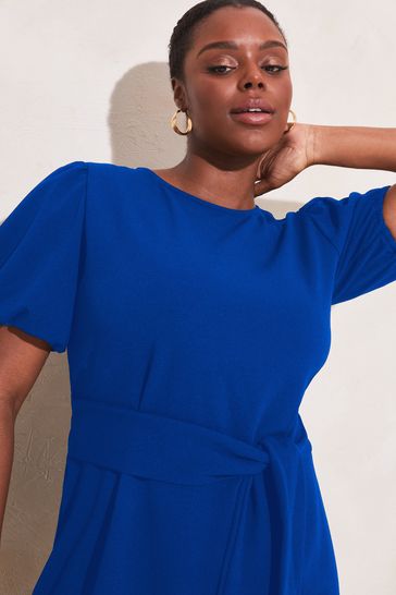 Buy Lipsy Cobalt Blue Curve Puff Sleeve Belted Shift Dress from Next Poland