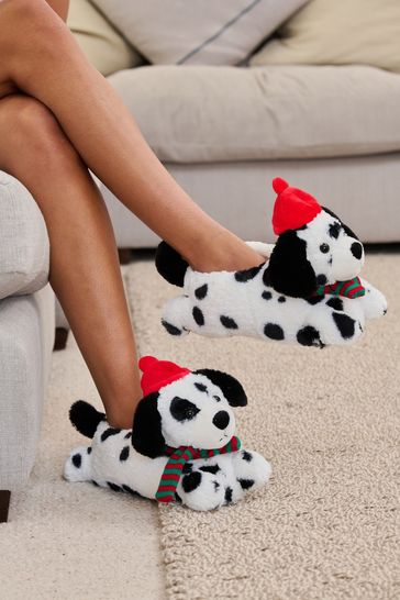 Loungeable Black Dalmation in a Bobble Hat Slipper
