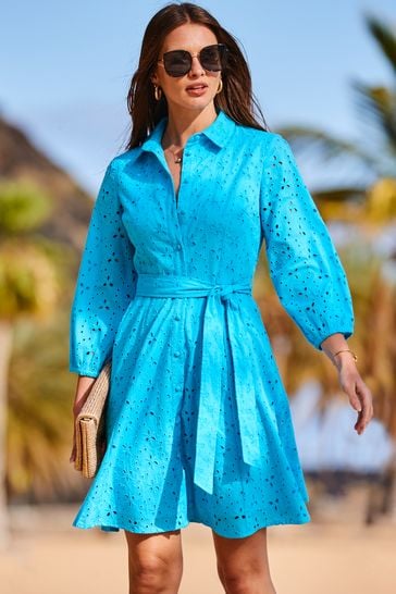 Blue belted clearance dress