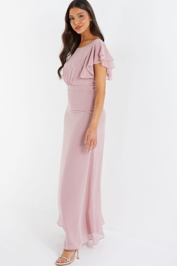 Quiz pink sales chiffon maxi dress