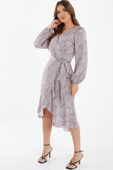 Quiz dalmatian print discount wrap front dress