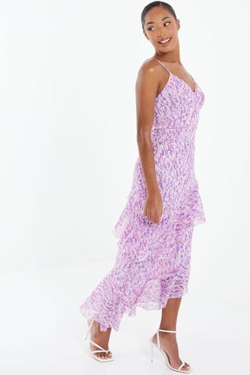 Buy Quiz Pink Purple Strappy Chiffon Tiered Midi Dress from Next