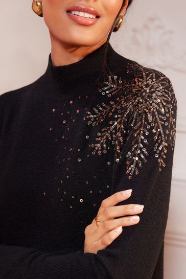 Black sequin top turtleneck dress