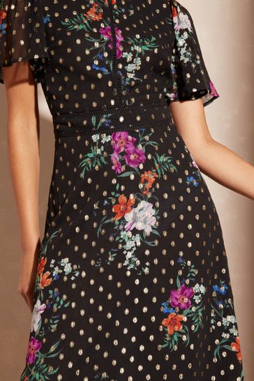 High neck flutter sleeve dress deals