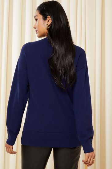 V neck blue jumper clearance