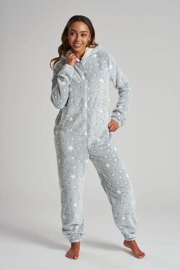 Loungeable Grey Sparkle Star Luxury Fleece All-In-One