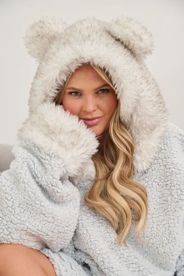 Faux fur outlet hoodie grey