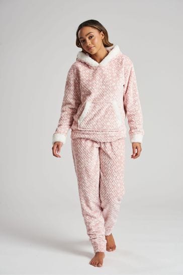 Loungeable Pink Snow Tipped Hooded Ears Twosie