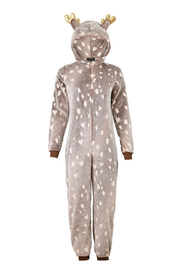 Buy Loungeable Brown Reindeer Fleece All In One from Next USA